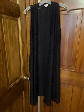 LuLaRoe Black Lace Long Open Front Duster Vest